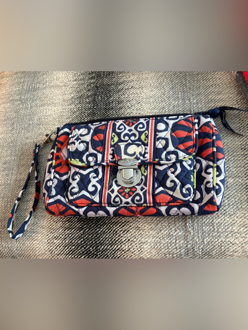 Vera Bradley quilted “ sun valley. Patterned Wristlet Clutch - Navy, Red & White